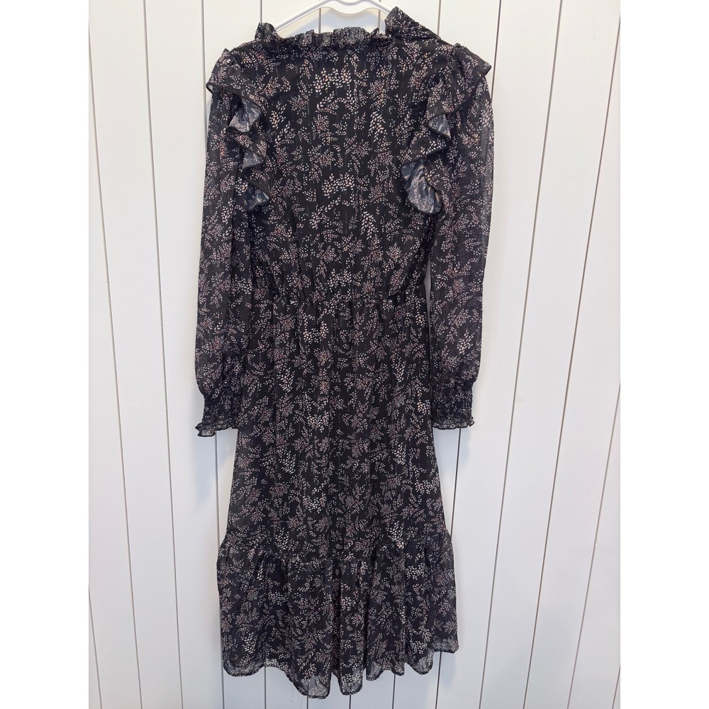 Whimsigoth Koko + Mason Midi Dress Womens XS Black Floral Ruffle Cottagecore - Picture 4 of 4